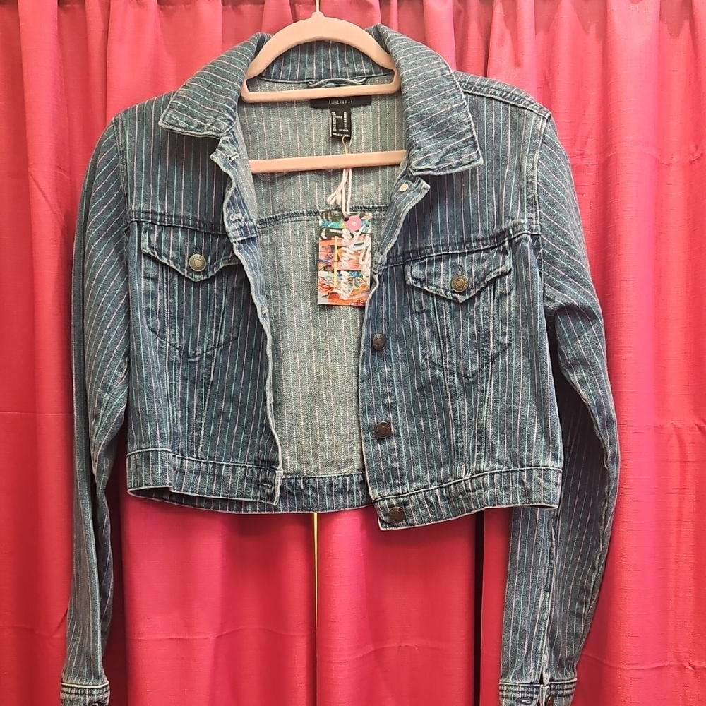 Striped Cropped Denim Jacket